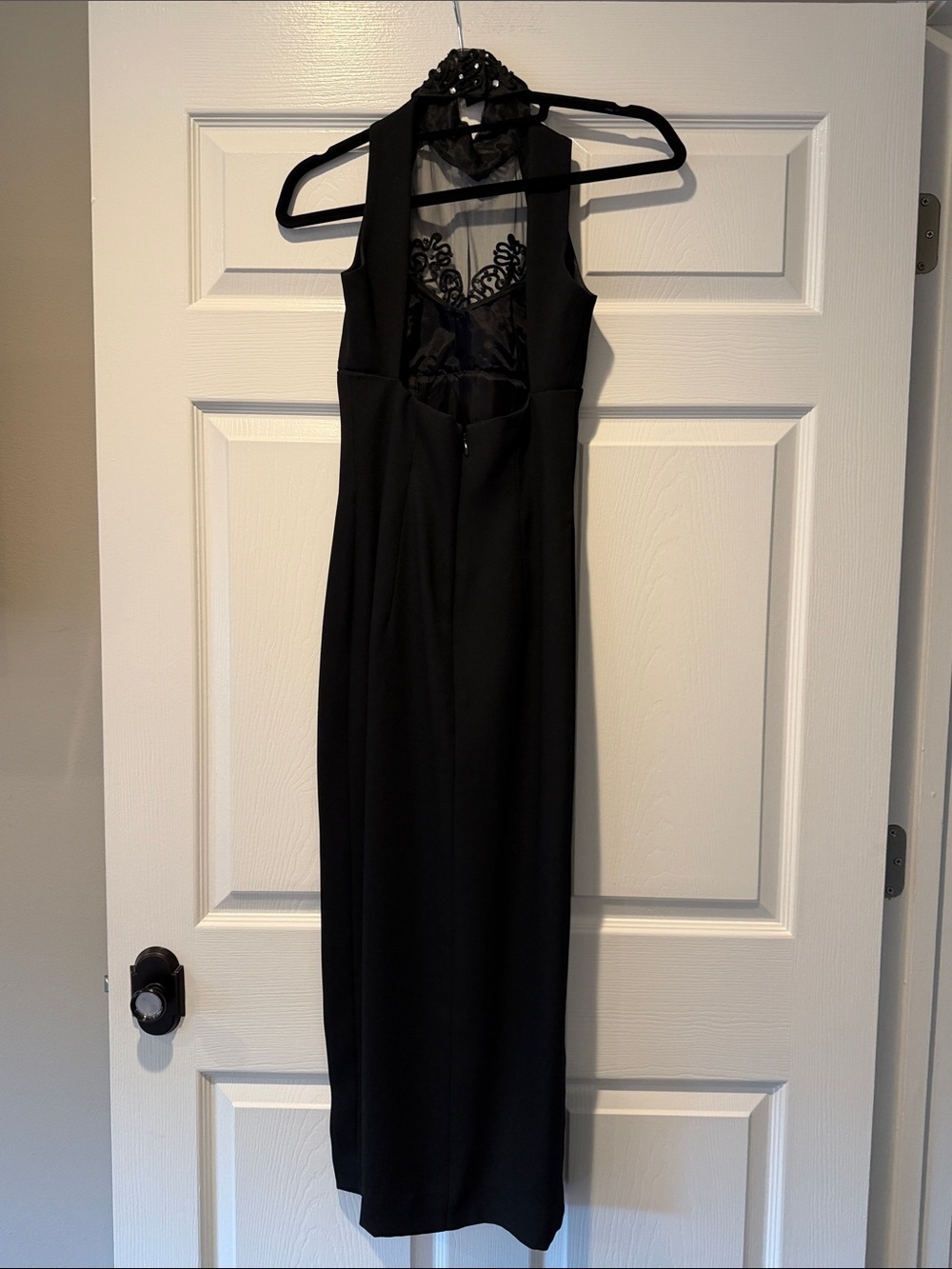 AFTER FIVE  Black Halter Evening Dress with Beaded Mesh Bodice Size 0 - Picture 4 of 12